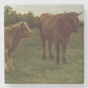 Two Cows Standing in a Field (by Rosa Bonheur) Stone Coaster