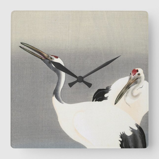 Two Cranes, 1900-1930 by Ohara Koson Square Wall Clock (Front)