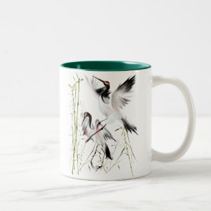 Two Cranes In Bamboo Mugs