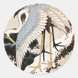 Two cranes on a pine covered with snow, Hiroshige Classic Round Sticker