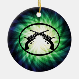 Two Crossed Pistols; Glowing Ceramic Tree Decoration