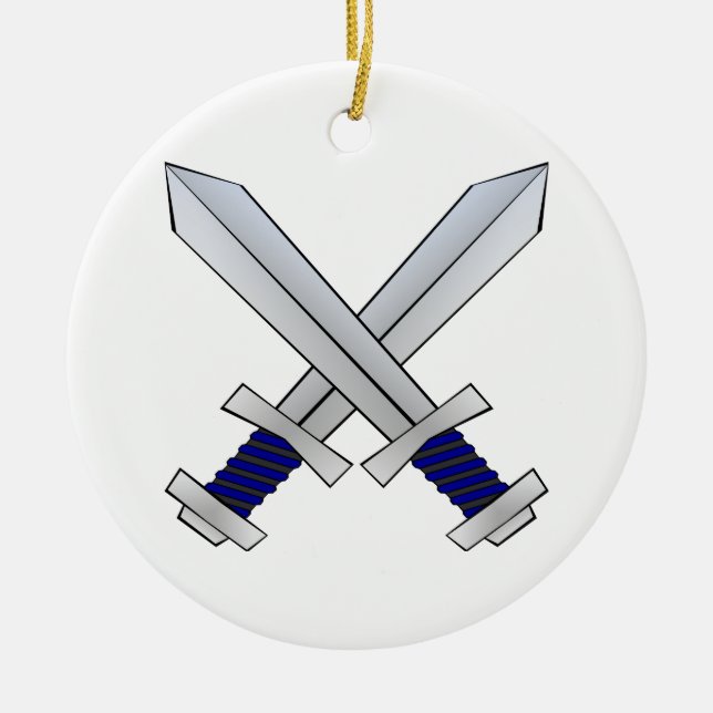 Two Crossed Swords Ceramic Tree Decoration (Front)