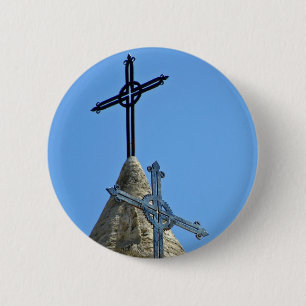 Two crosses 6 cm round badge