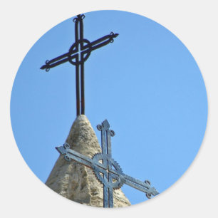 Two crosses classic round sticker