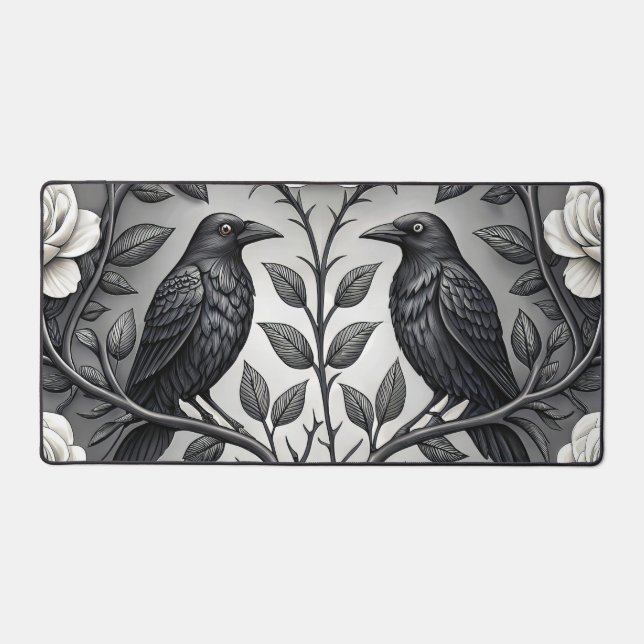 Two Crows with Roses Desk Mat (Front)