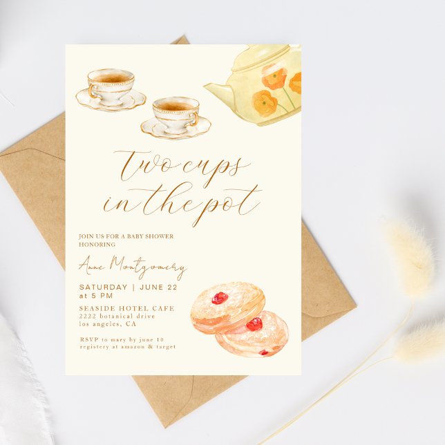 Two Cups in a Pot Twins Tea Party Baby Shower  Invitation (Creator Uploaded)