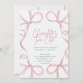 Two Cute 2nd Birthday Girl Watercolor Invitation 