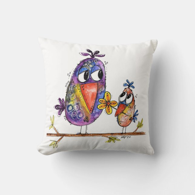 Two Cute and Whimsical Birds Cushion (Front)