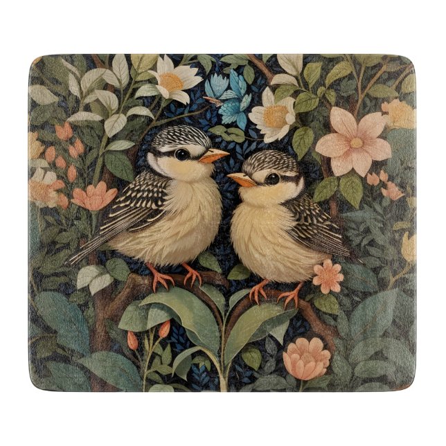 Two Cute Baby Birds Botanical Garden Cutting Board (Front)