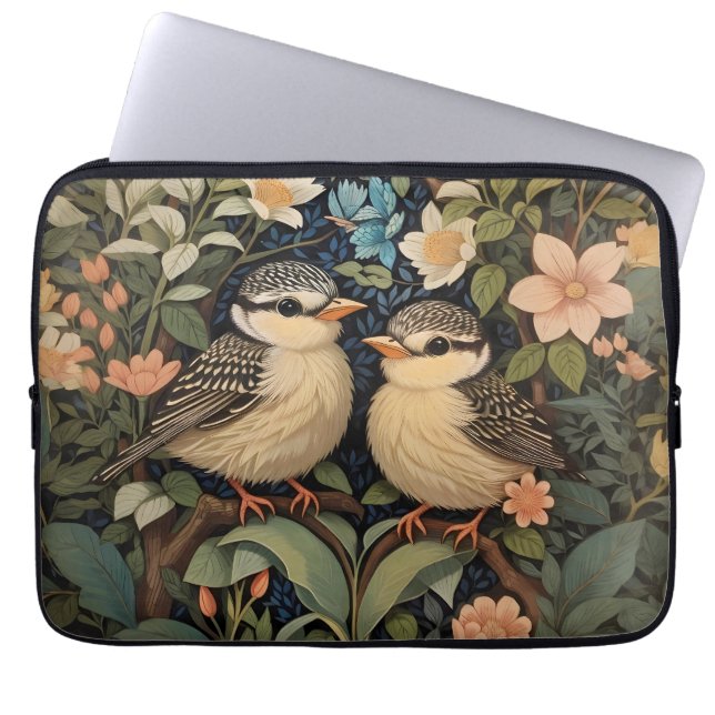 Two Cute Baby Birds Botanical Garden Laptop Sleeve (Front)