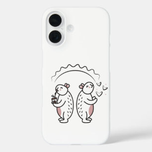 Two cute black line capybaras iPhone 16 case