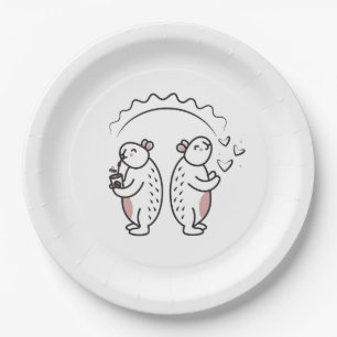 Two cute black line capybaras paper plate