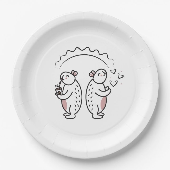 Two cute black line capybaras paper plate (Front)