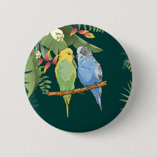 Two cute blue and green Budgies 6 Cm Round Badge