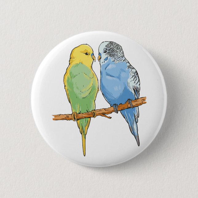 Two cute blue and green Budgies 6 Cm Round Badge (Front)
