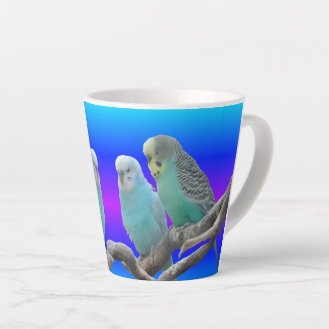 Two Cute Budgerigar Birds Latte Mug (Right Angle)