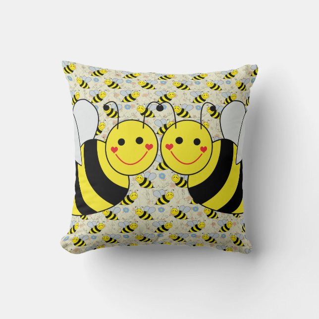 Two Cute Bumble Bees Cushion (Front)