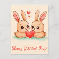 Two cute bunnies with hearts.