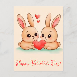Two cute bunnies with hearts. postcard