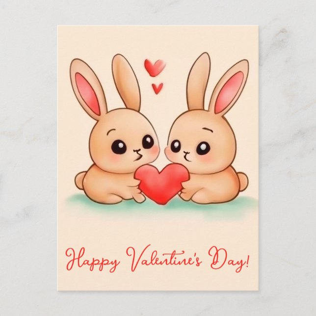 Two cute bunnies with hearts. postcard (Front)
