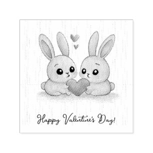 Two cute bunnies with hearts. self-inking stamp