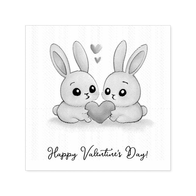 Two cute bunnies with hearts. self-inking stamp (Design)