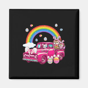 Two Cute Bunny Hedgehogs On Truck Easter Hunting E Magnet