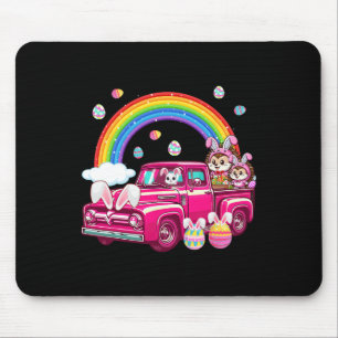Two Cute Bunny Hedgehogs On Truck Easter Hunting E Mouse Pad
