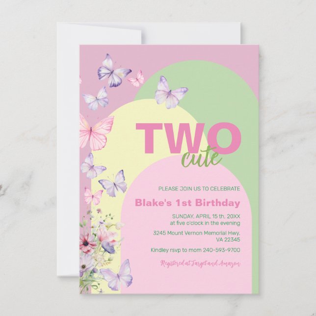 Two Cute Butterfly Birthday Invitation (Front)