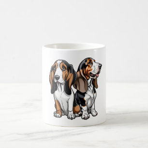 Two Cute Cartoon Basset Hounds Coffee Mug