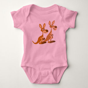 Two Cute Cartoon Kangaroos Baby Bodysuit