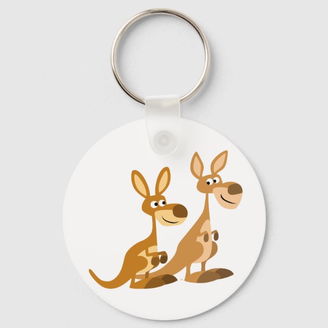 Two Cute Cartoon Kangaroos Keychain (Front)