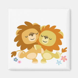 Two Cute Cartoon Lions Tango Magnet
