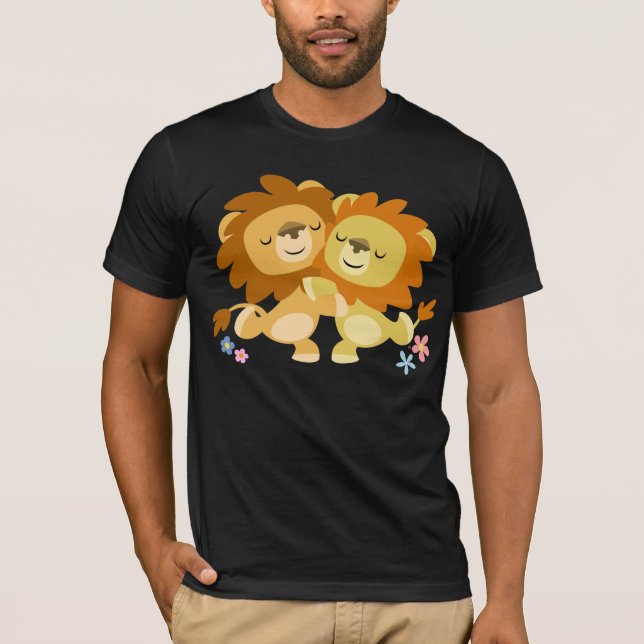 Two Cute Cartoon Lions Tango T-Shirt (Front)