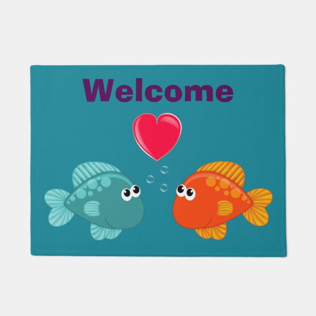 Two Cute Cartoon Love Bubble Fish Doormat (Front)