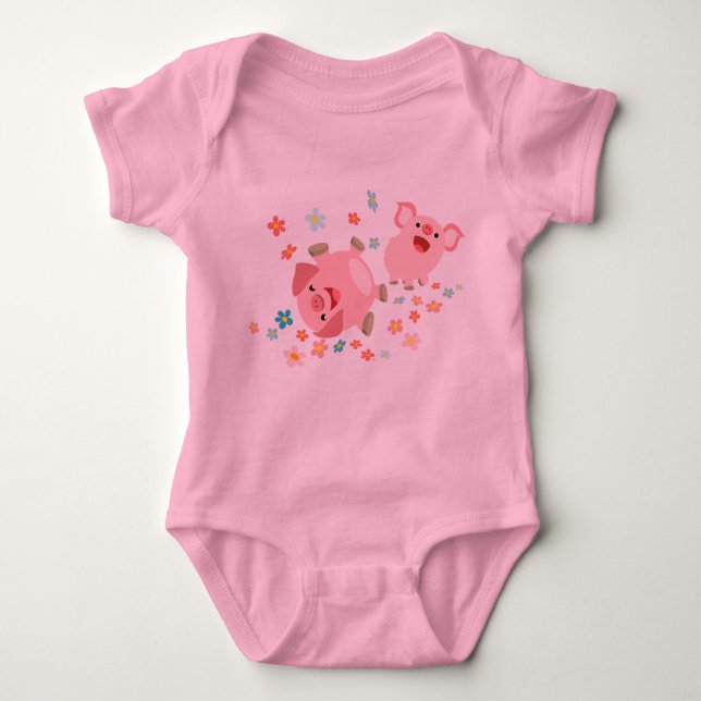 Two Cute Cartoon Pigs in Spring Baby Clothing Baby Bodysuit (Front)