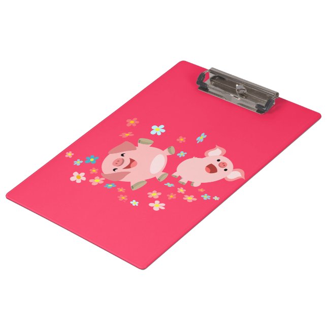 Two Cute Cartoon Pigs in Spring Clip Board (Angled)