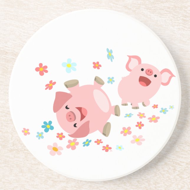 Two Cute Cartoon Pigs in Spring Coaster (Front)