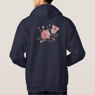 Two Cute Cartoon Pigs in Spring Hoodie
