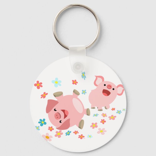 Two Cute Cartoon Pigs in Spring Keychain (Front)