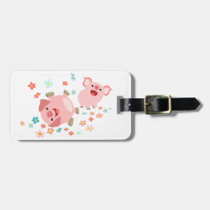 Two Cute Cartoon Pigs in Spring Luggage Tag