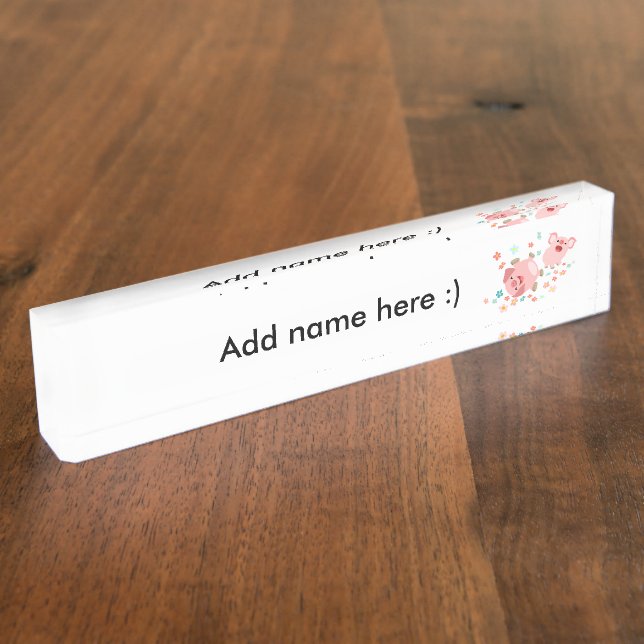 Two Cute Cartoon Pigs in Spring Name Plate (Side)