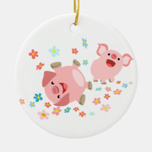 Two Cute Cartoon Pigs in Spring Ornament