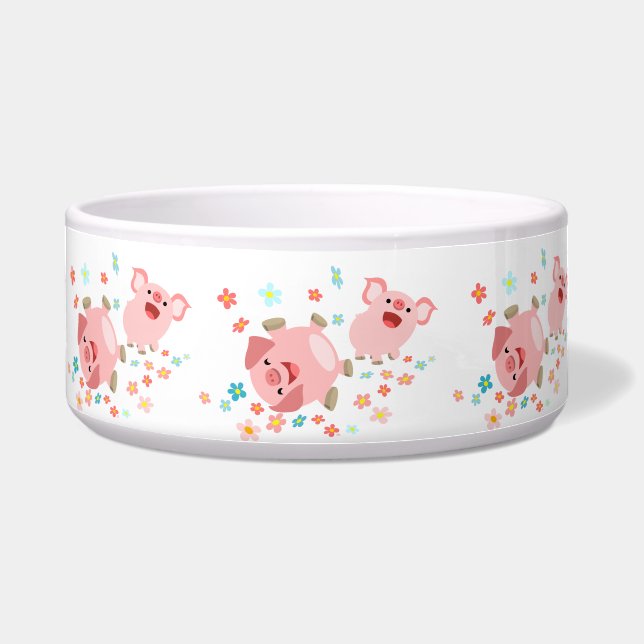 Two Cute Cartoon Pigs in Spring Pet Bowl (Front)