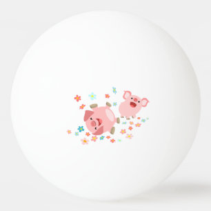 Two Cute Cartoon Pigs in Spring Ping Pong Ball