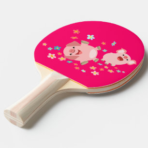 Two Cute Cartoon Pigs in Spring Ping Pong Paddle