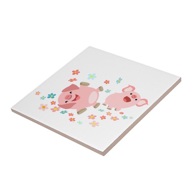 Two Cute Cartoon Pigs in Spring Tile (Side)