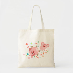 Two Cute Cartoon Pigs in Spring Tote Bag