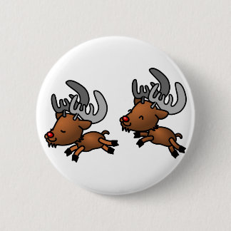 Two Cute Cartoon Reindeer/Caribou 6 Cm Round Badge