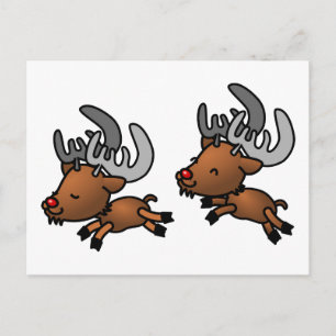 Two Cute Cartoon Reindeer/Caribou Postcard
